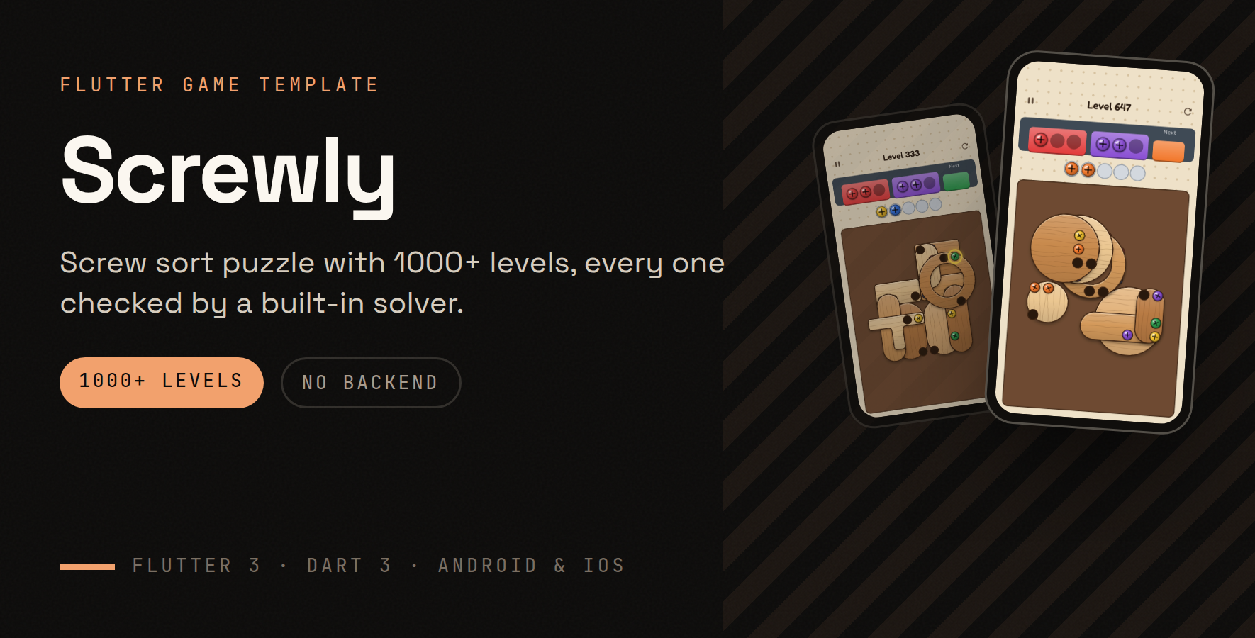 Screwly — Flutter · Game app template preview